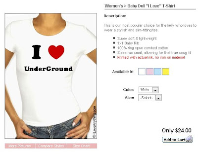 「I Love XXX」のTシャツをデザインし購入することが可能なサイト